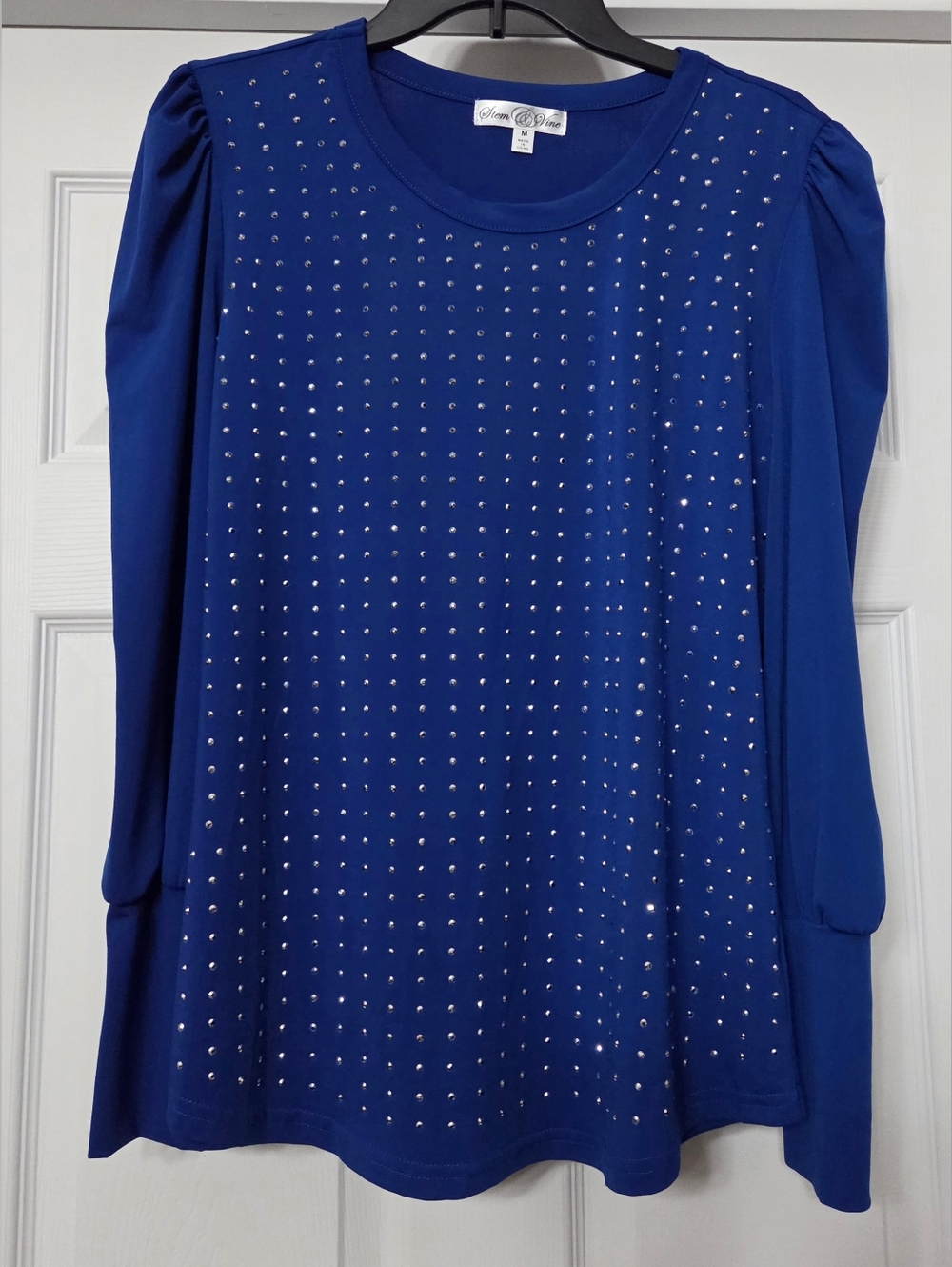 NWOT Stem & Wine Royal Blue Studded Long-Sleeve Blouse Size M - Picture 3 of 11